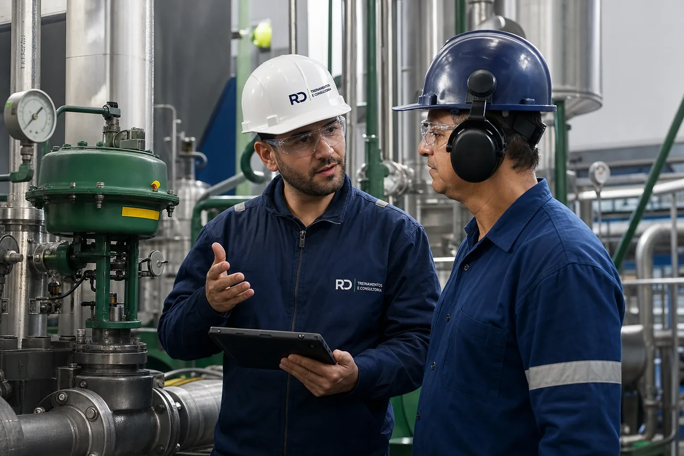 Consultor da RD realizando inspeção de segurança em planta industrial