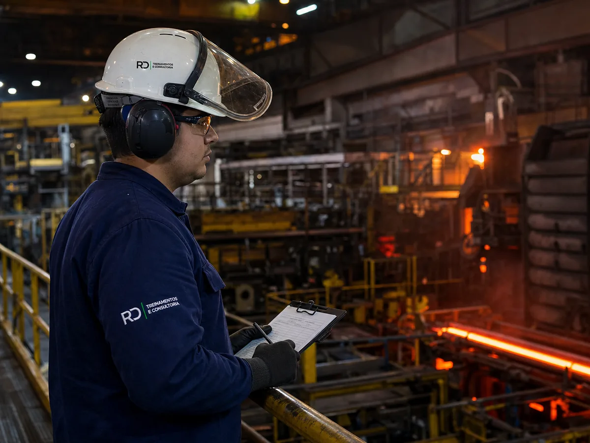 Especialista da RD inspecionando processo em indústria metalúrgica
